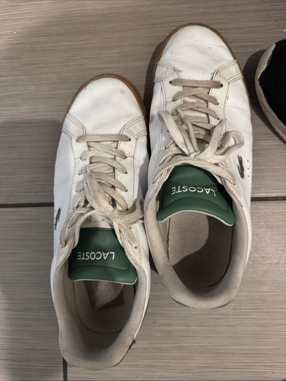 Lacoste White Leather Sneakers with Green Tongue Accents